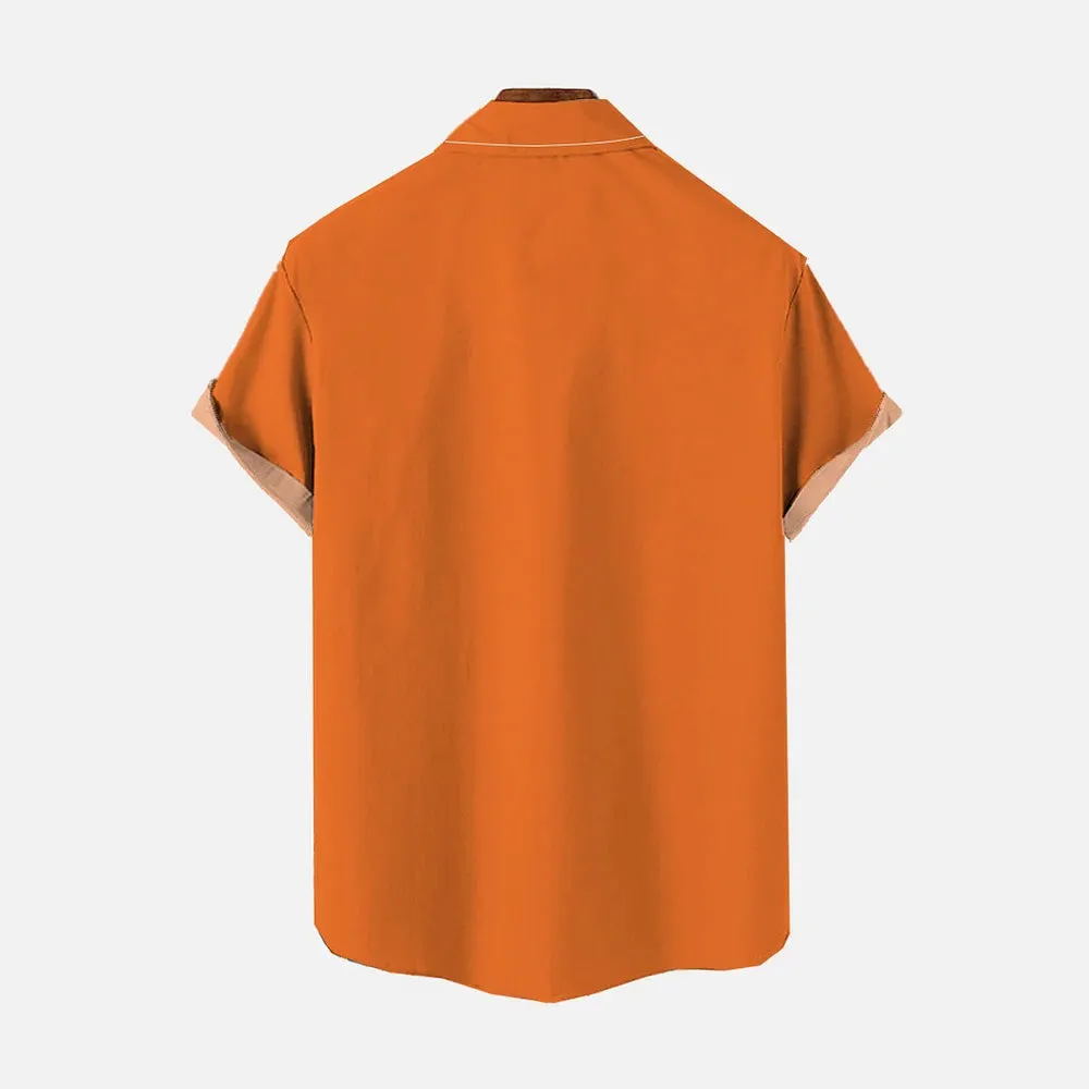 Bear Beer Stripe Print Casual Short Sleeve Shirt