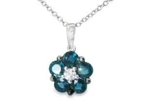Beautiful 14K White Gold Diamond Sapphire Flower Slide Pendant