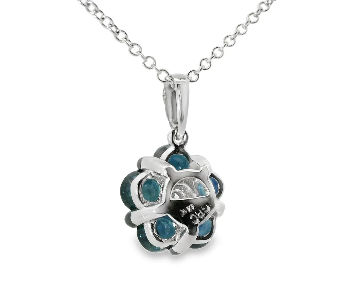 Beautiful 14K White Gold Diamond Sapphire Flower Slide Pendant