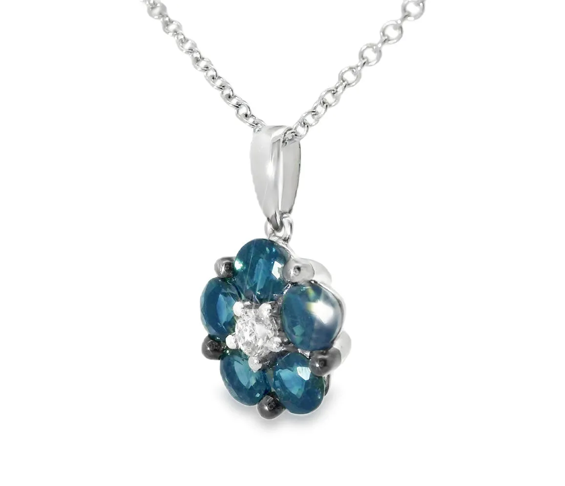 Beautiful 14K White Gold Diamond Sapphire Flower Slide Pendant