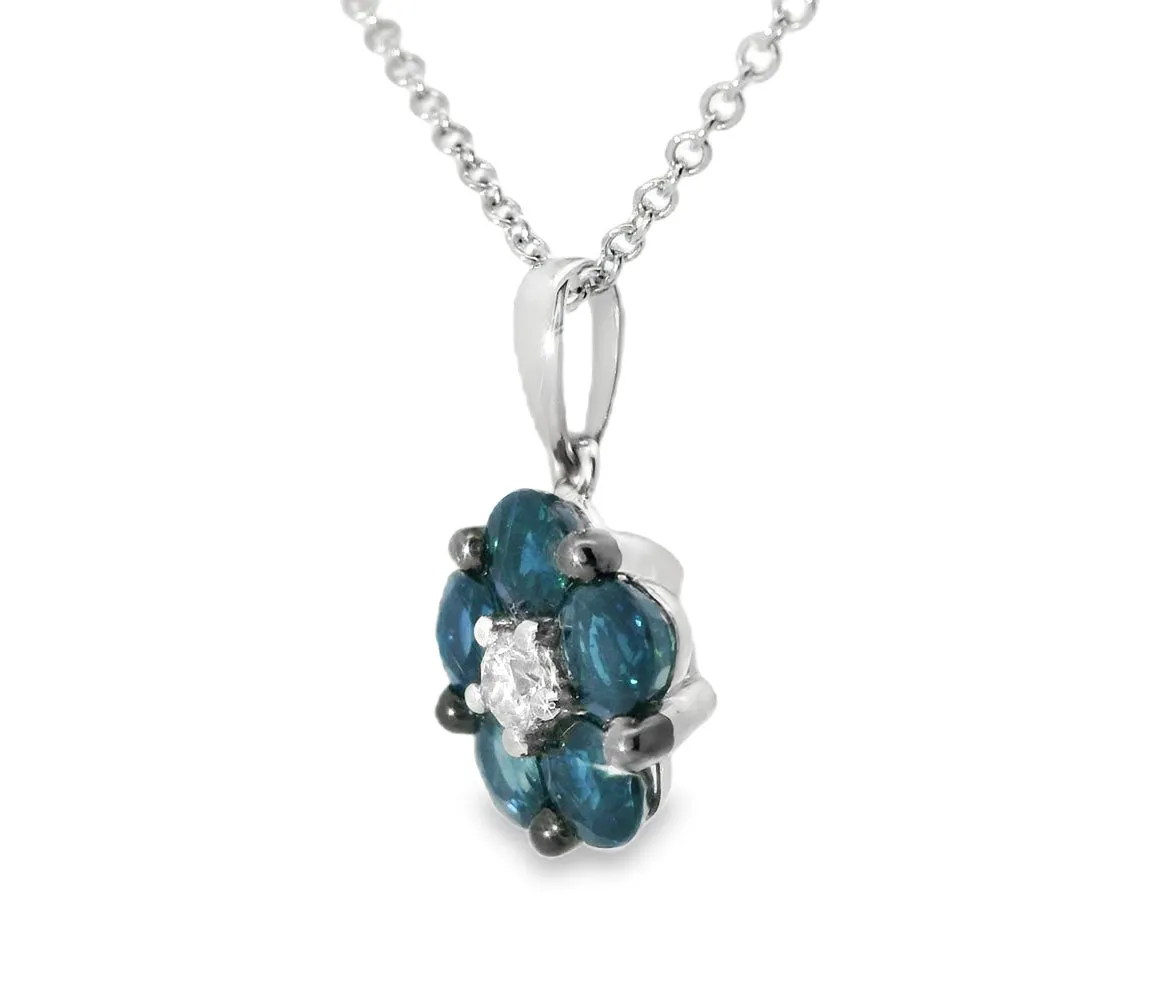 Beautiful 14K White Gold Diamond Sapphire Flower Slide Pendant