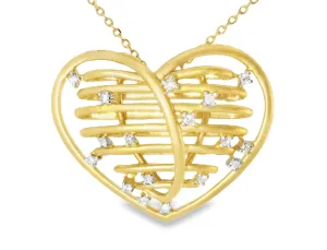 Beautiful Estate 14K Matte Yellow Gold Huge Wired Diamond Heart Pendant
