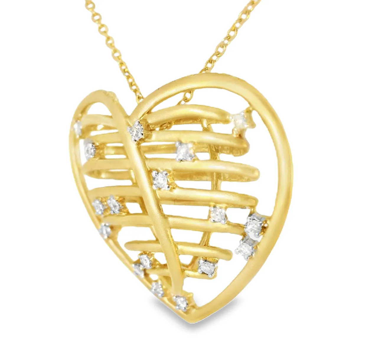 Beautiful Estate 14K Matte Yellow Gold Huge Wired Diamond Heart Pendant