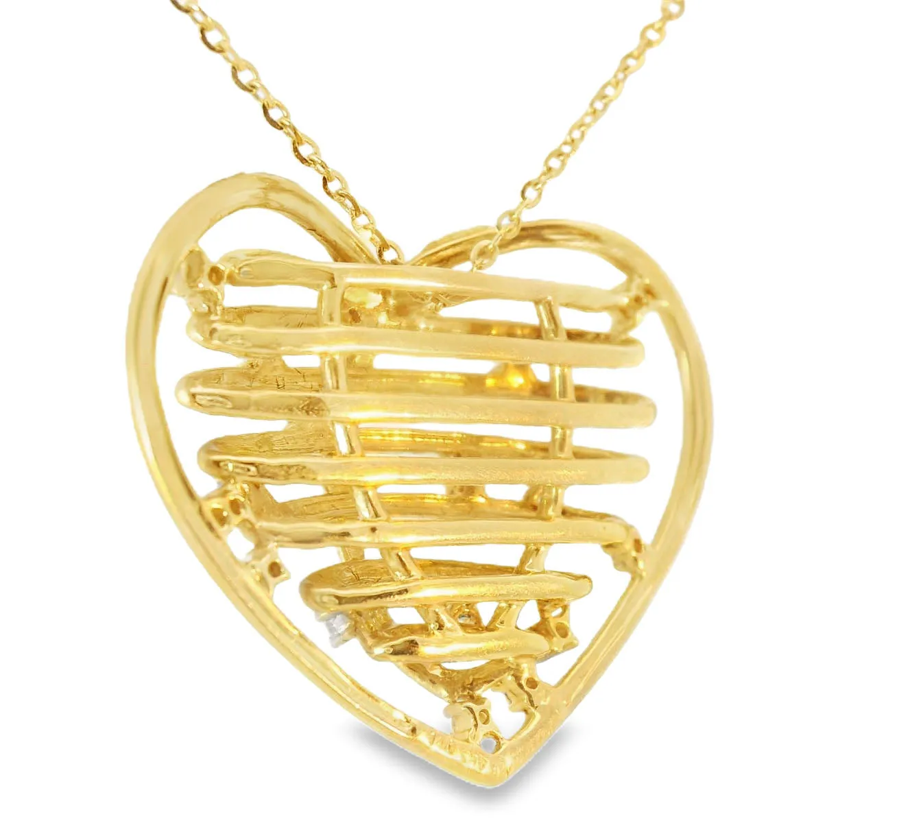Beautiful Estate 14K Matte Yellow Gold Huge Wired Diamond Heart Pendant