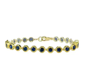 Blue Sapphire and 18k Yellow Gold Tennis Bracelet, 4.96 Carats Total, 7 Inches