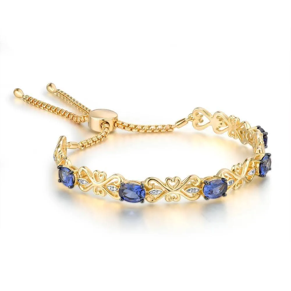 Blue Sapphire Diamond Adjustable Bolo Bracelet
