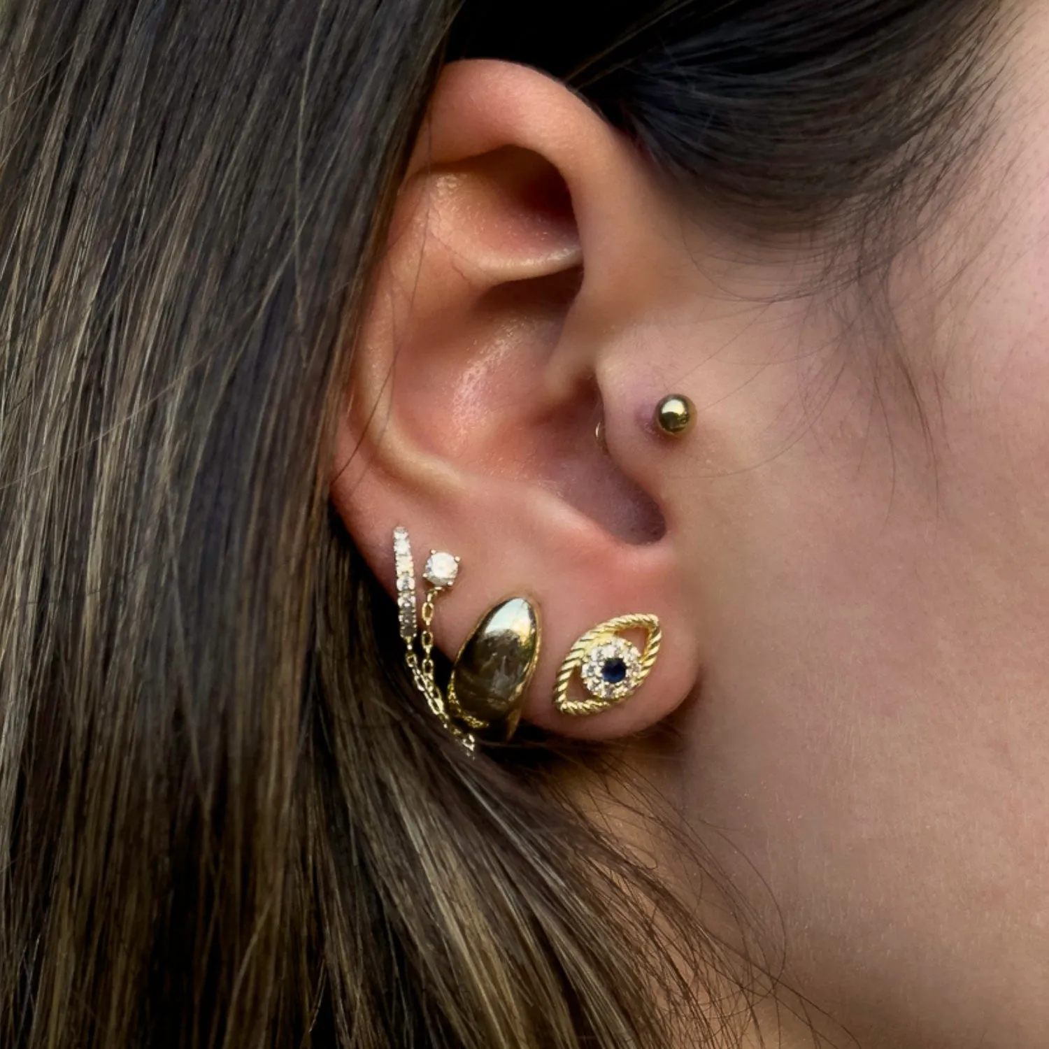 Blue Sapphire Diamond & Gold Evil Eye Stud Earrings