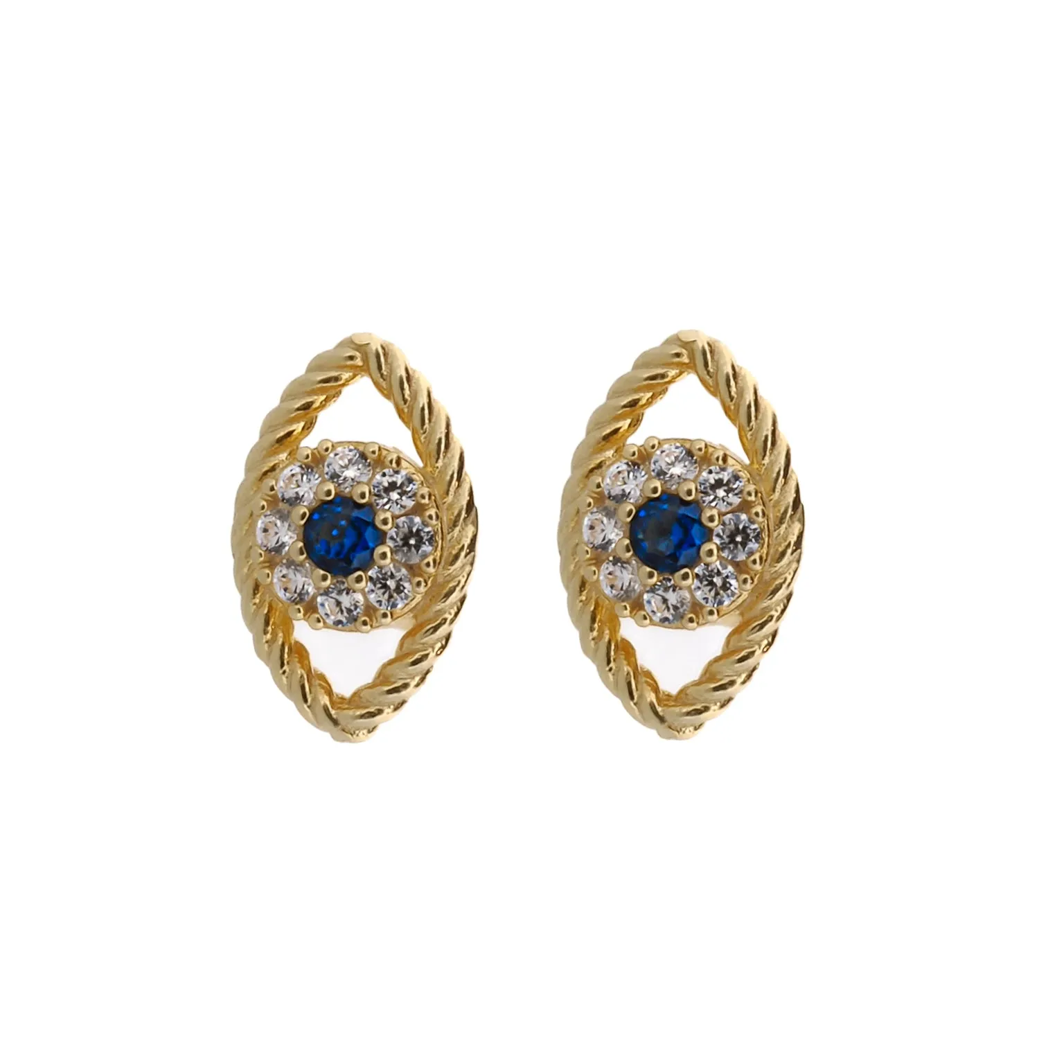 Blue Sapphire Diamond & Gold Evil Eye Stud Earrings