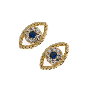 Blue Sapphire Diamond & Gold Evil Eye Stud Earrings