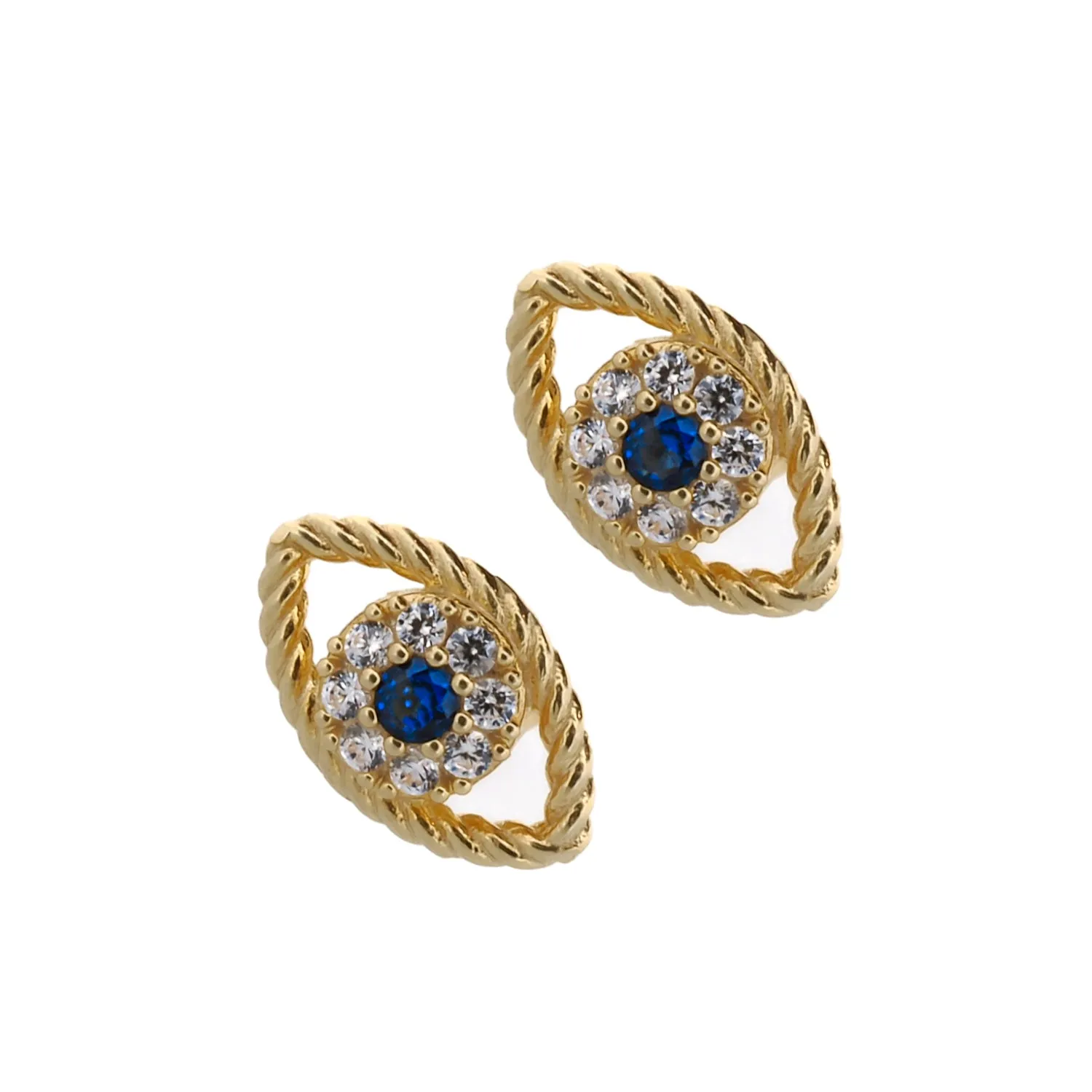 Blue Sapphire Diamond & Gold Evil Eye Stud Earrings