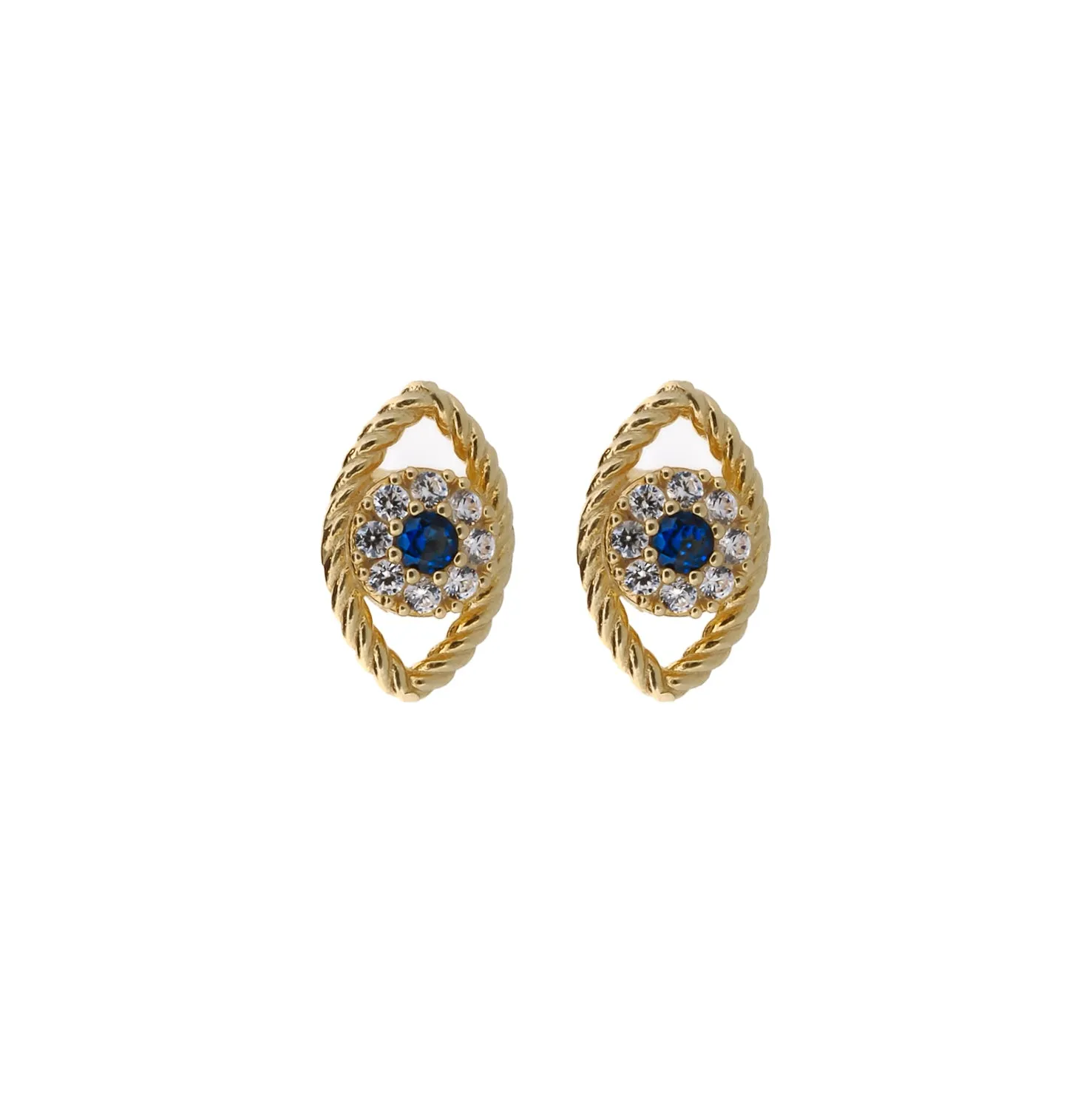 Blue Sapphire Diamond & Gold Evil Eye Stud Earrings