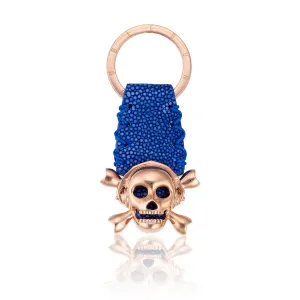 Blue Stingray Keychain with Pink Gold Skull