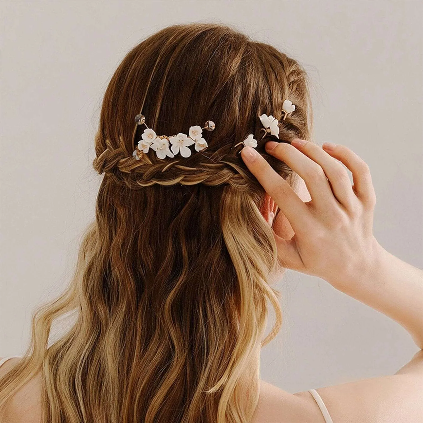 Bridal White Ceramic Flower 4 PC Hair Pin Set, Floral Hair Comb and 3 Hairpins Set, Bridesmaid Head Piece, Wedding Flower Hairpin Set