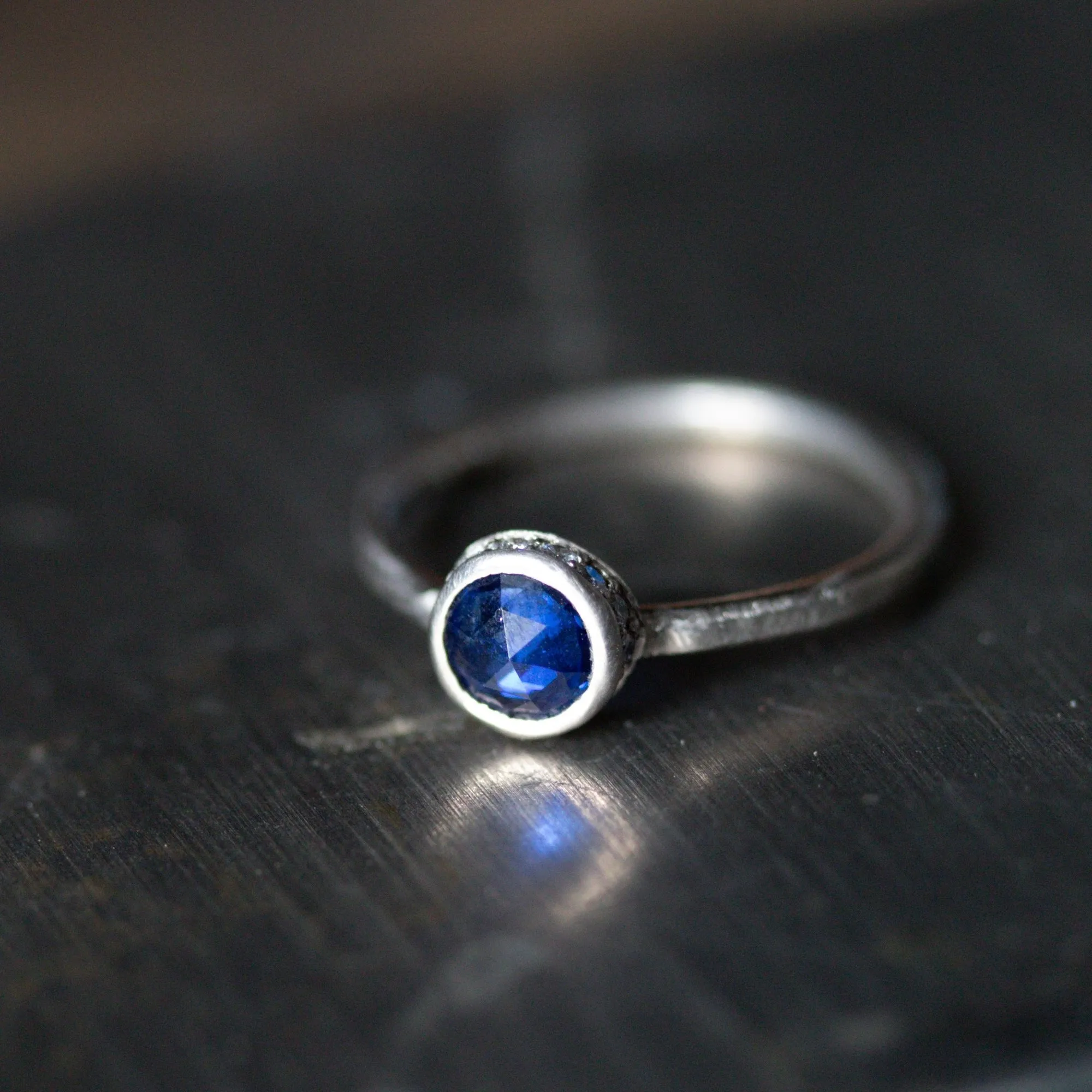 Brilliant Blue Sapphire Engagement Ring in 14k Grey Gold