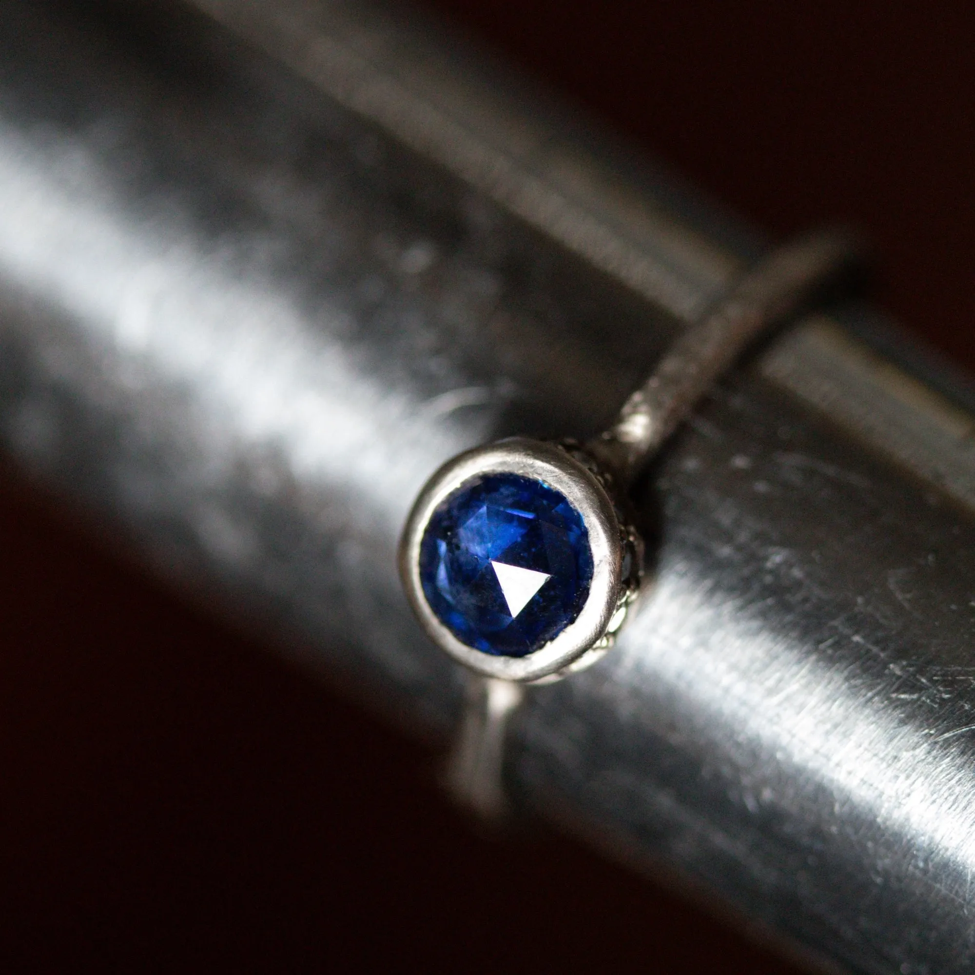 Brilliant Blue Sapphire Engagement Ring in 14k Grey Gold