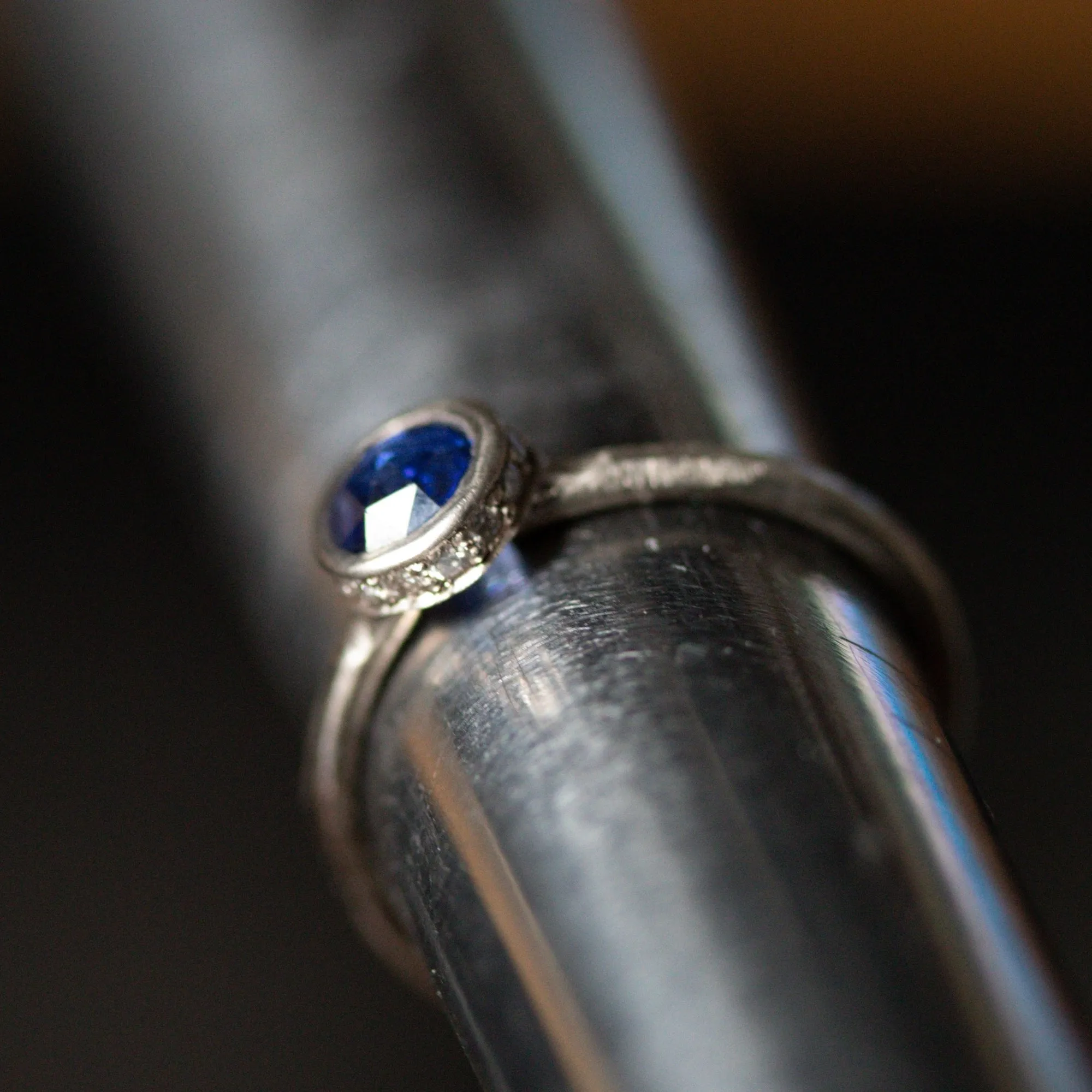 Brilliant Blue Sapphire Engagement Ring in 14k Grey Gold