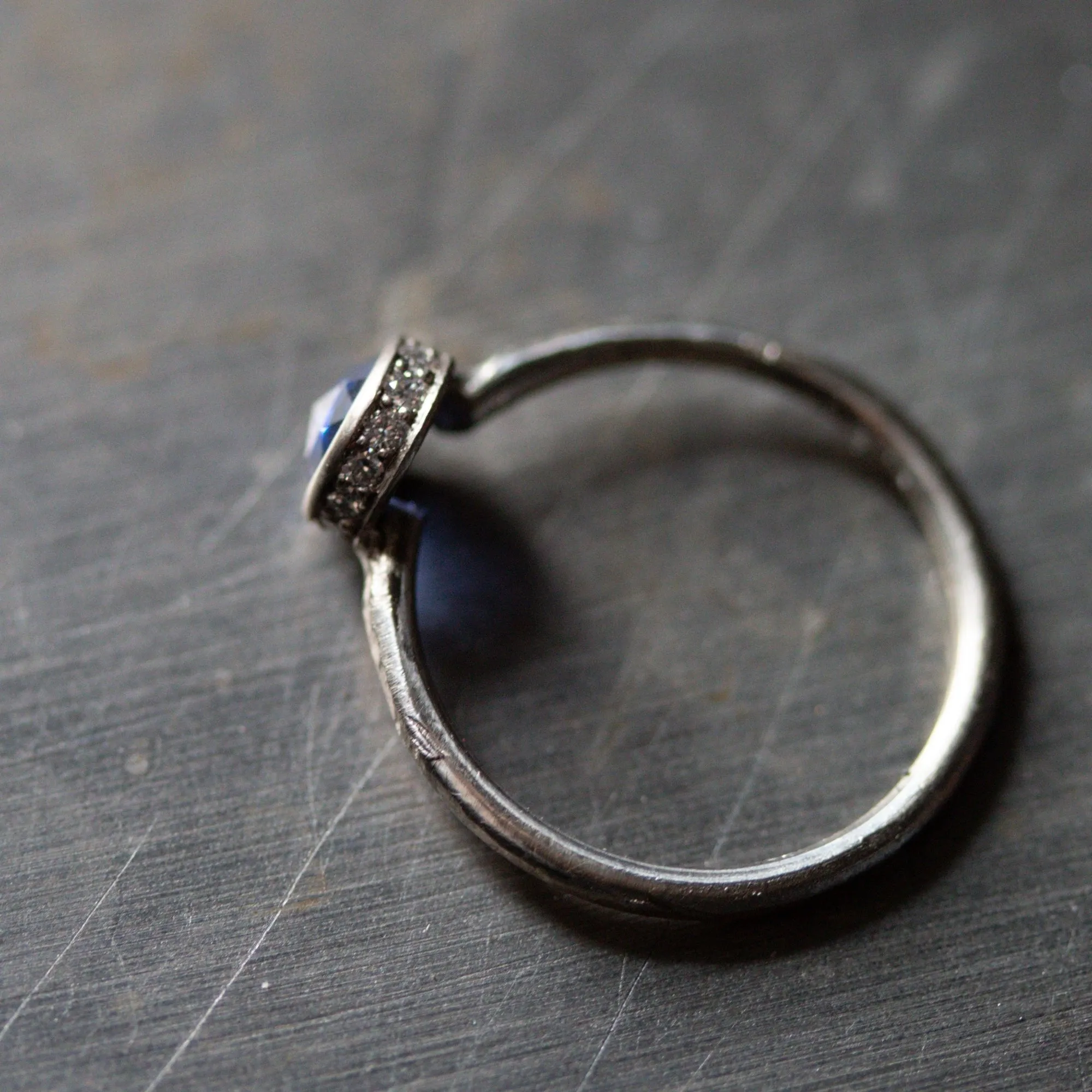 Brilliant Blue Sapphire Engagement Ring in 14k Grey Gold