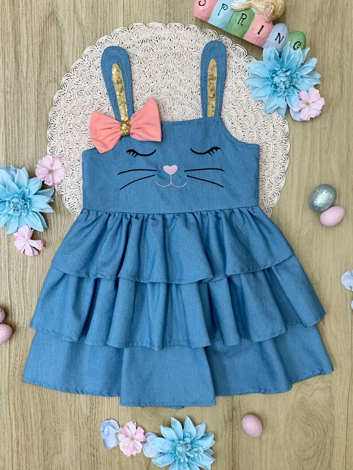 Bunny Dreams Ruffle Denim Easter Dress