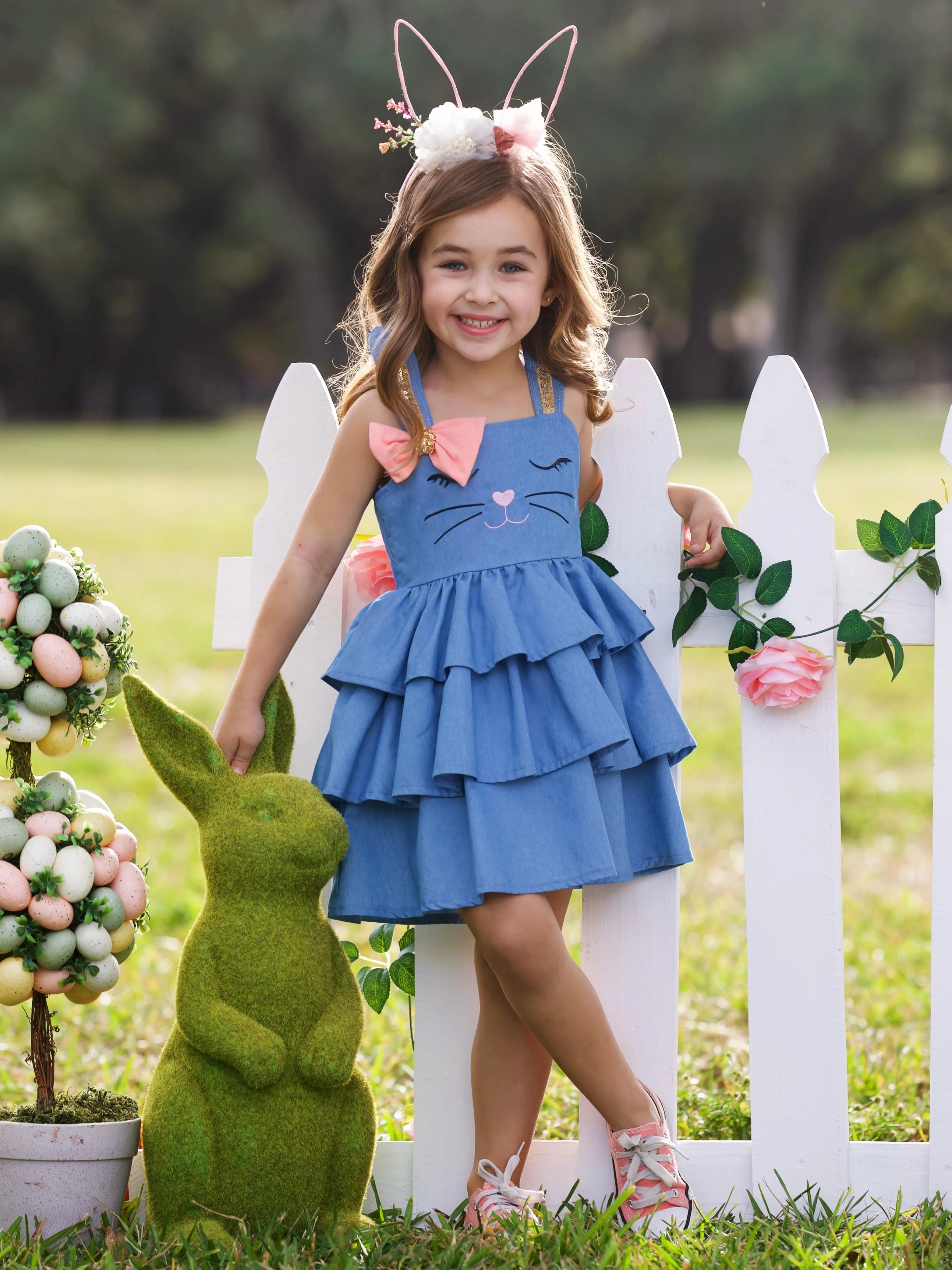Bunny Dreams Ruffle Denim Easter Dress