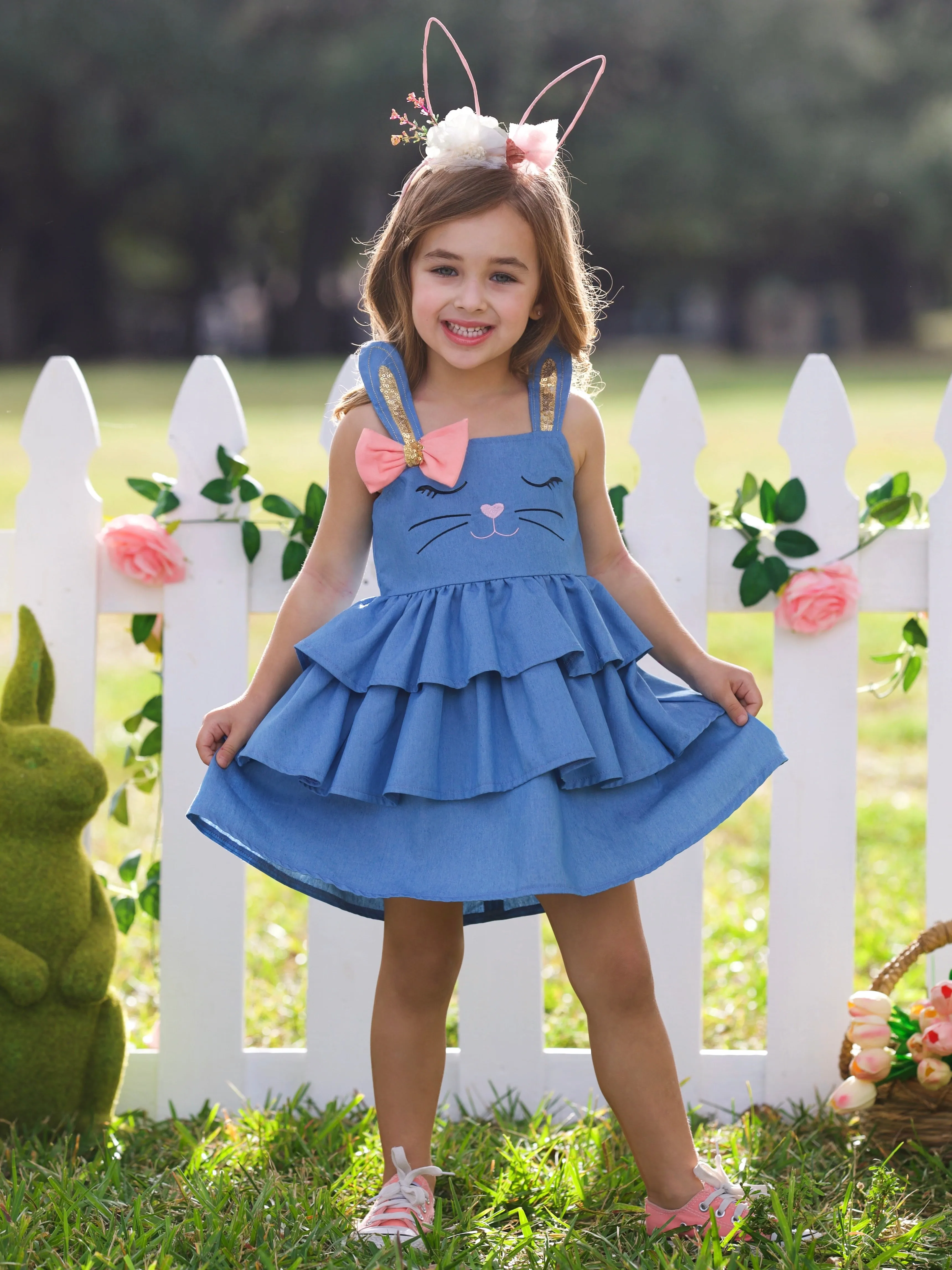 Bunny Dreams Ruffle Denim Easter Dress