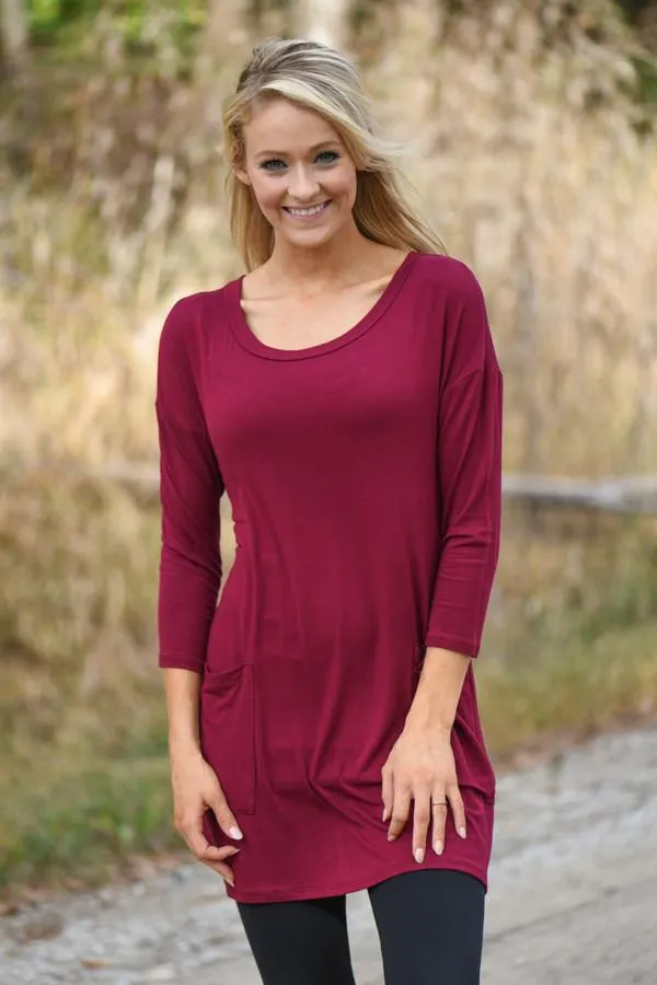 Burgundy Button Down Pocket Top