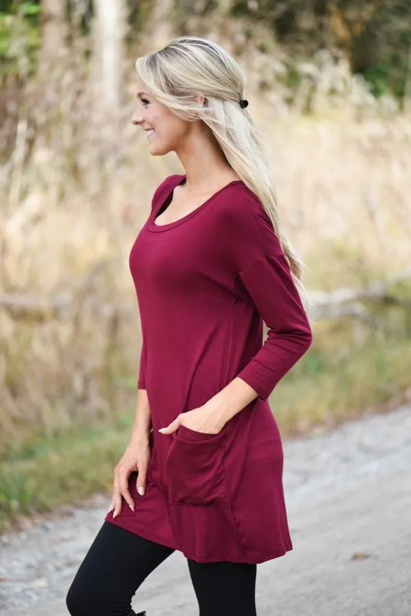 Burgundy Button Down Pocket Top