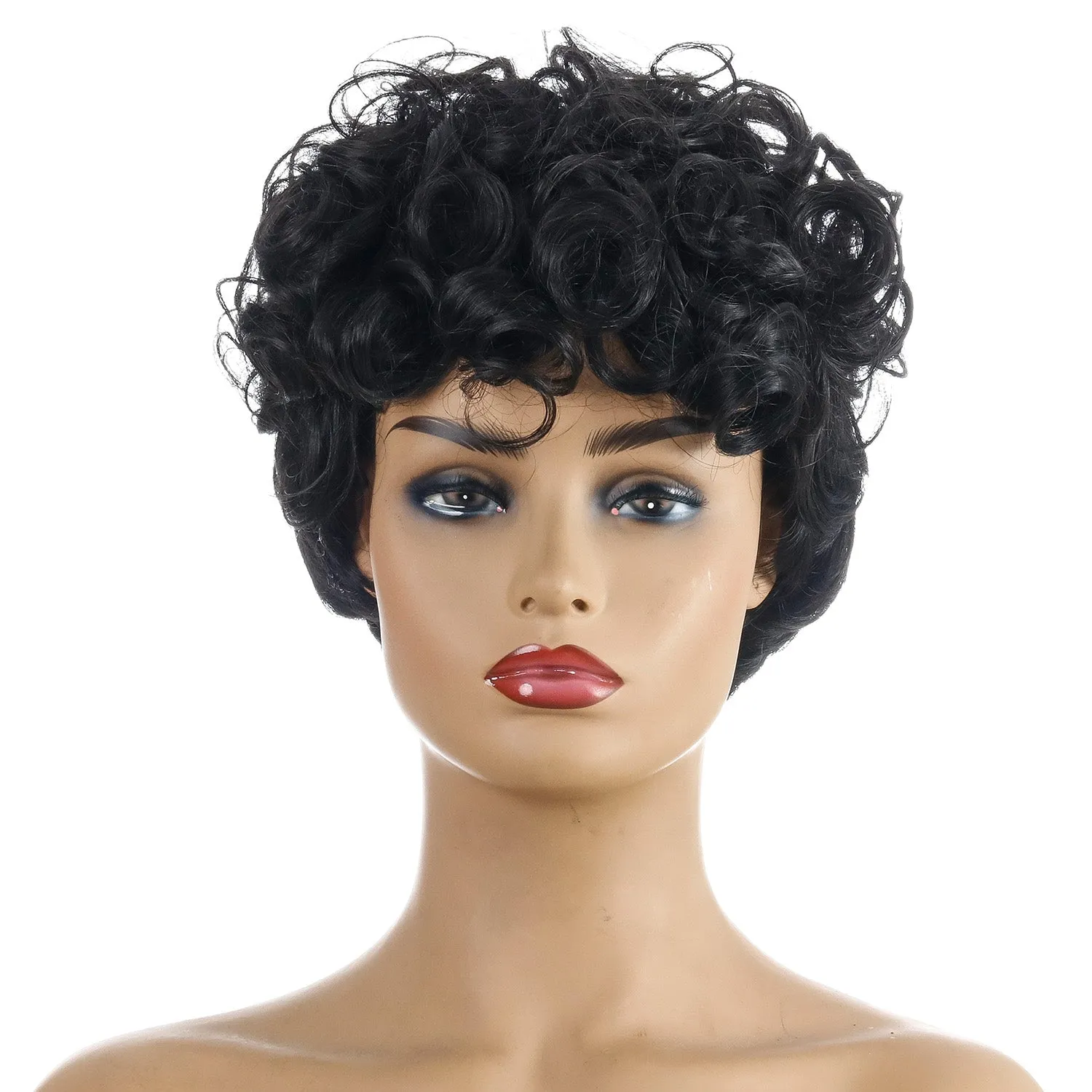 Busted | Black Short Pixie Cut Curly Synthetic Hair Wig