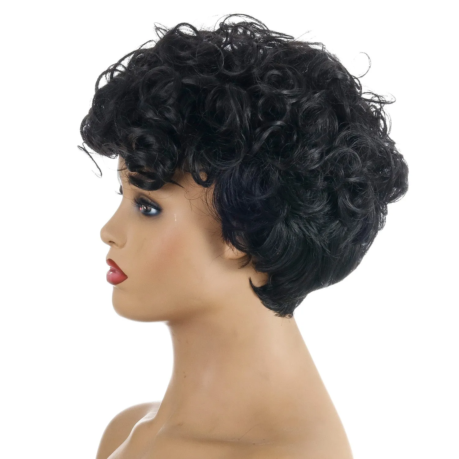 Busted | Black Short Pixie Cut Curly Synthetic Hair Wig