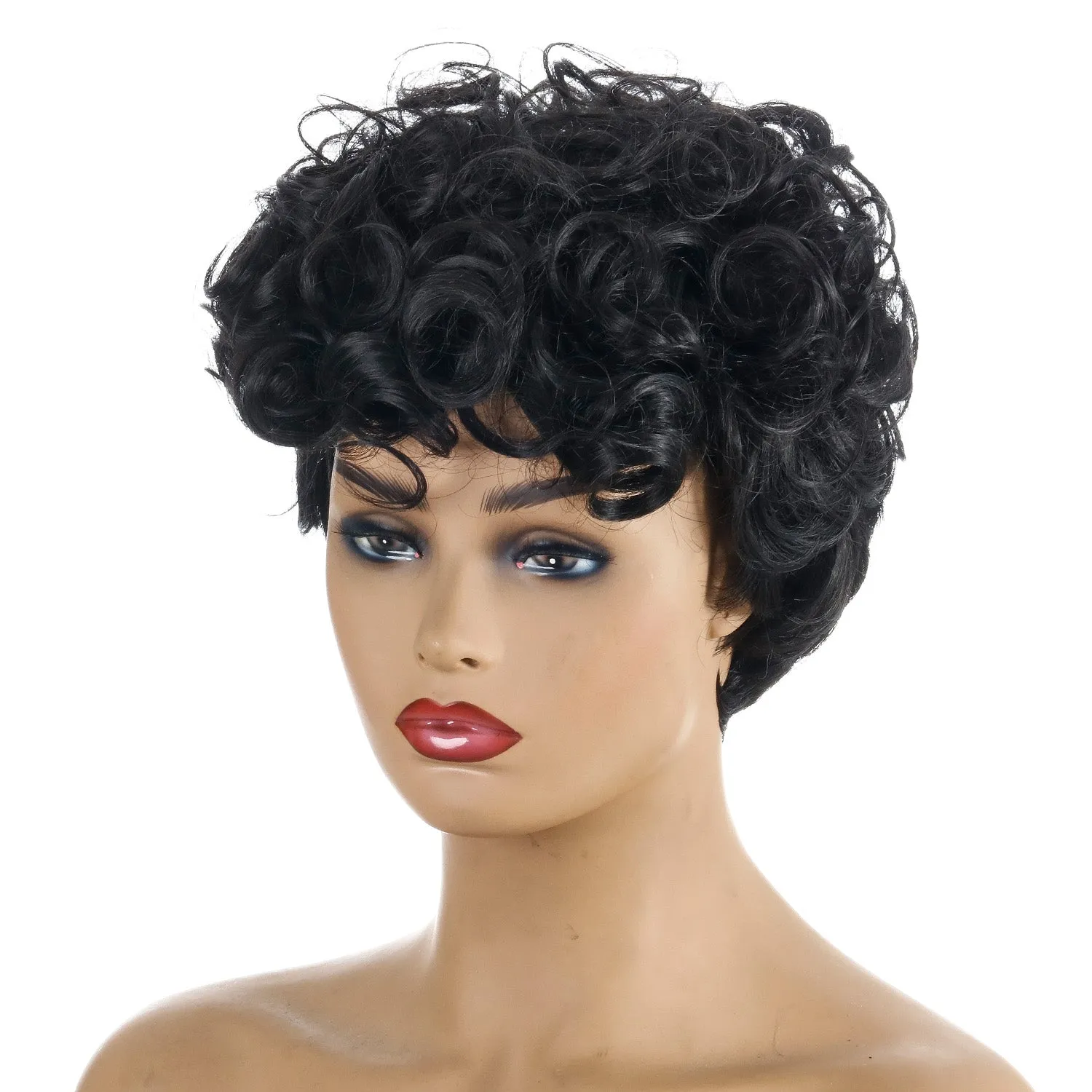 Busted | Black Short Pixie Cut Curly Synthetic Hair Wig