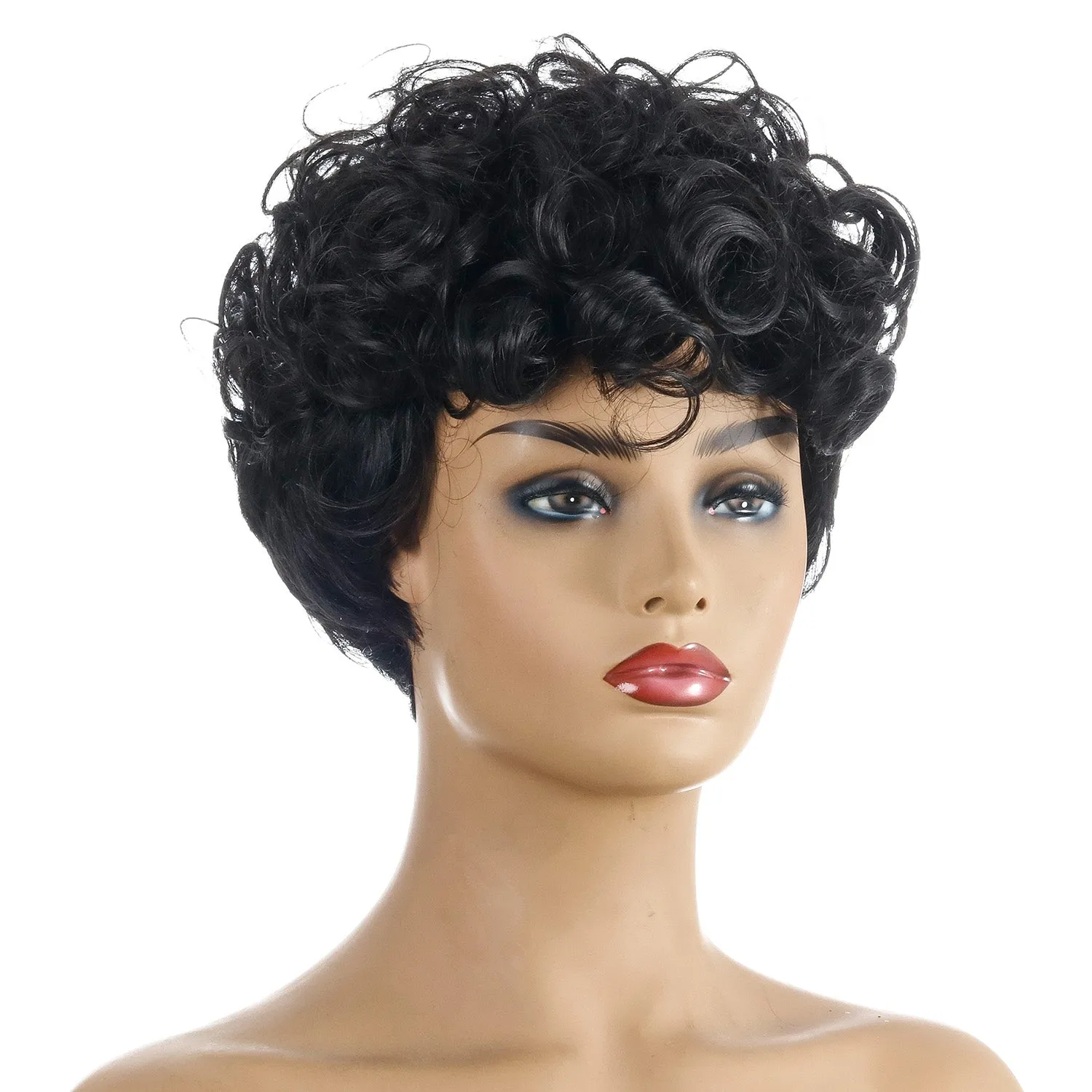 Busted | Black Short Pixie Cut Curly Synthetic Hair Wig