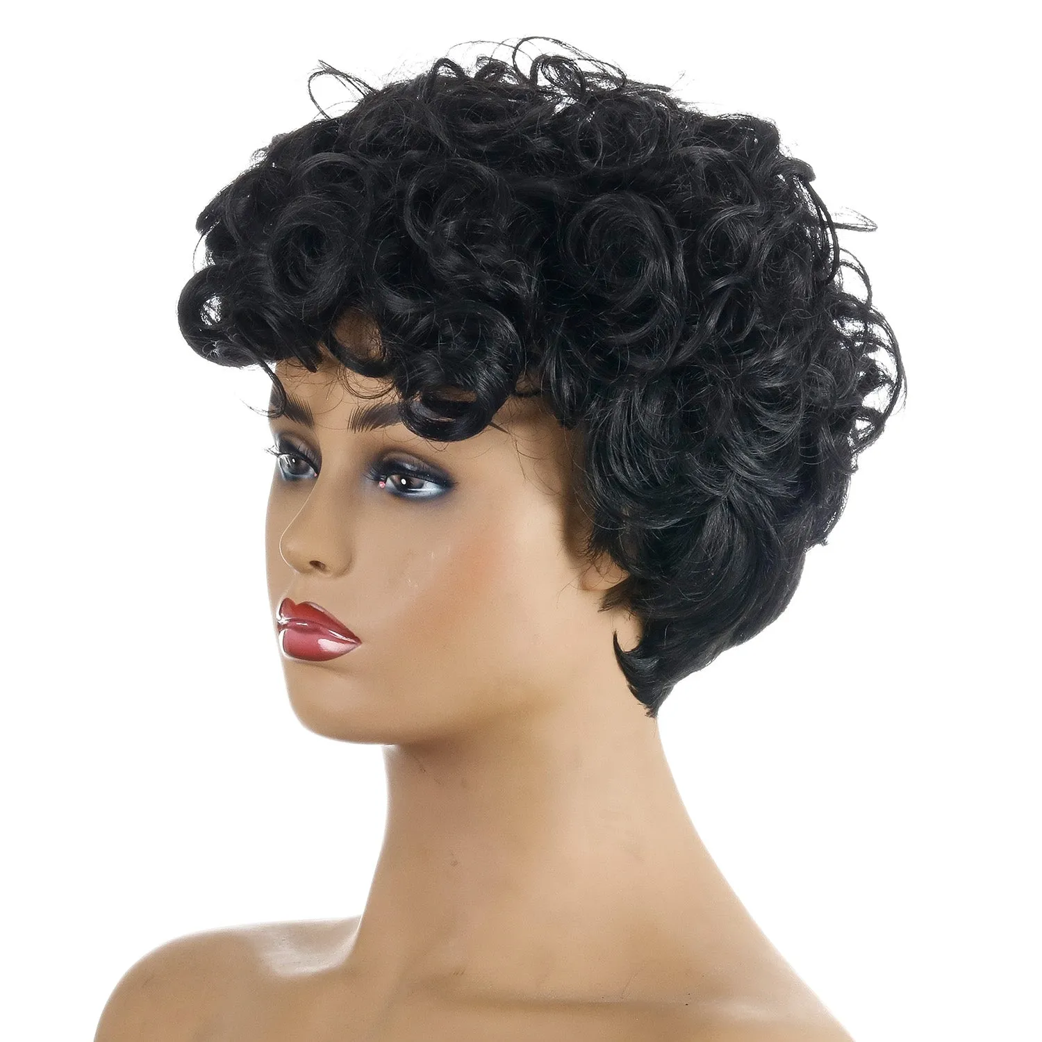 Busted | Black Short Pixie Cut Curly Synthetic Hair Wig