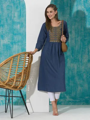 Buy Dx Comfort Fit Denim Kurta for Women Online in India - Zola