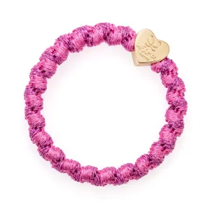 By Eloise  - Woven Gold Heart Bubblegum Pink
