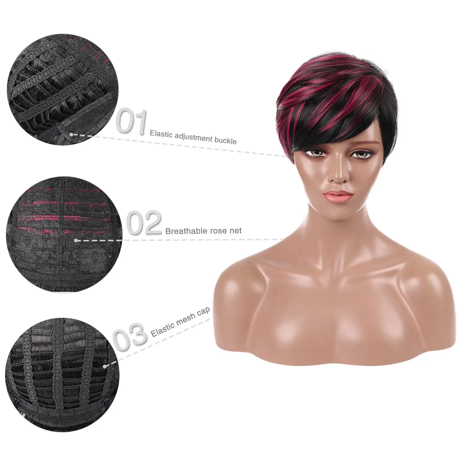 Caitlina | Purple Red Short Pixie Cut Wavy Synthetic Hair Wig with Bangs