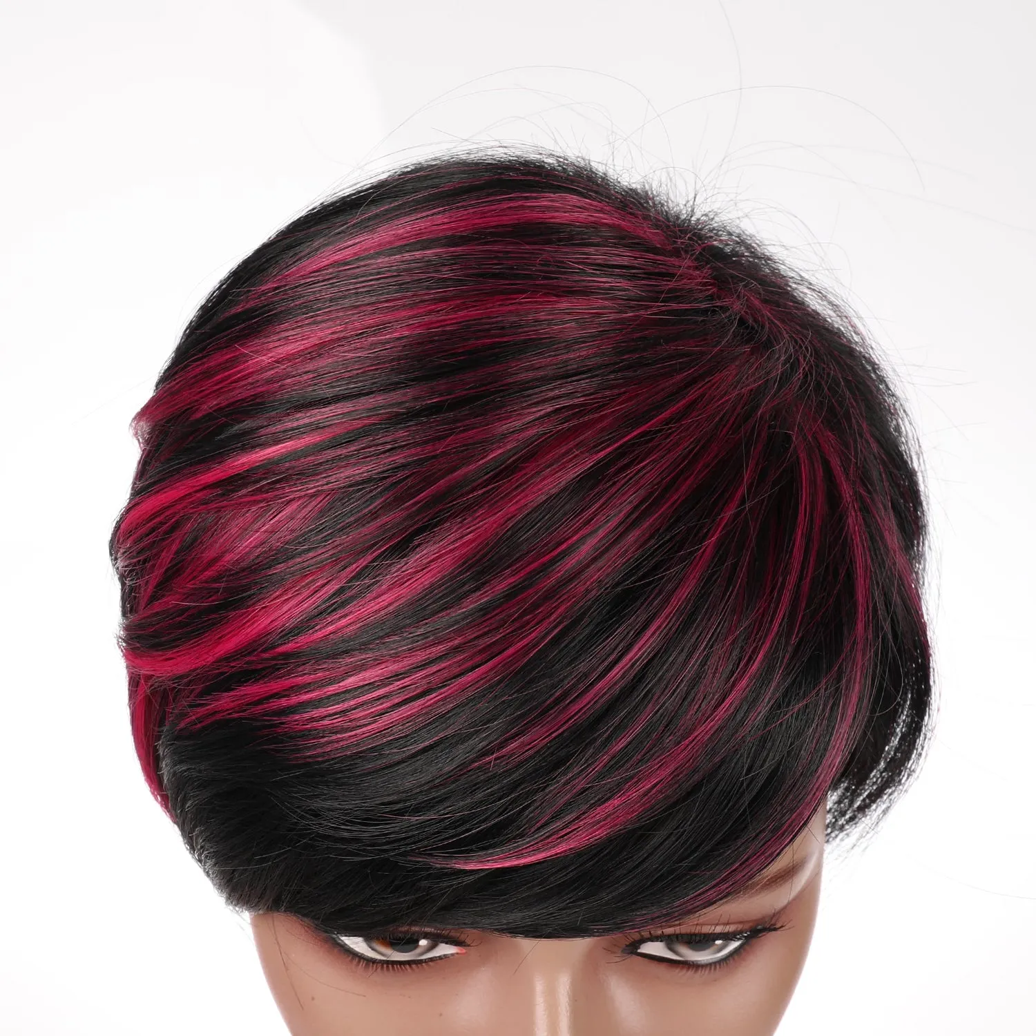 Caitlina | Purple Red Short Pixie Cut Wavy Synthetic Hair Wig with Bangs