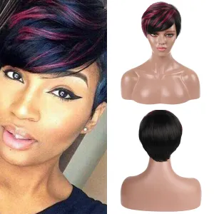 Caitlina | Purple Red Short Pixie Cut Wavy Synthetic Hair Wig with Bangs