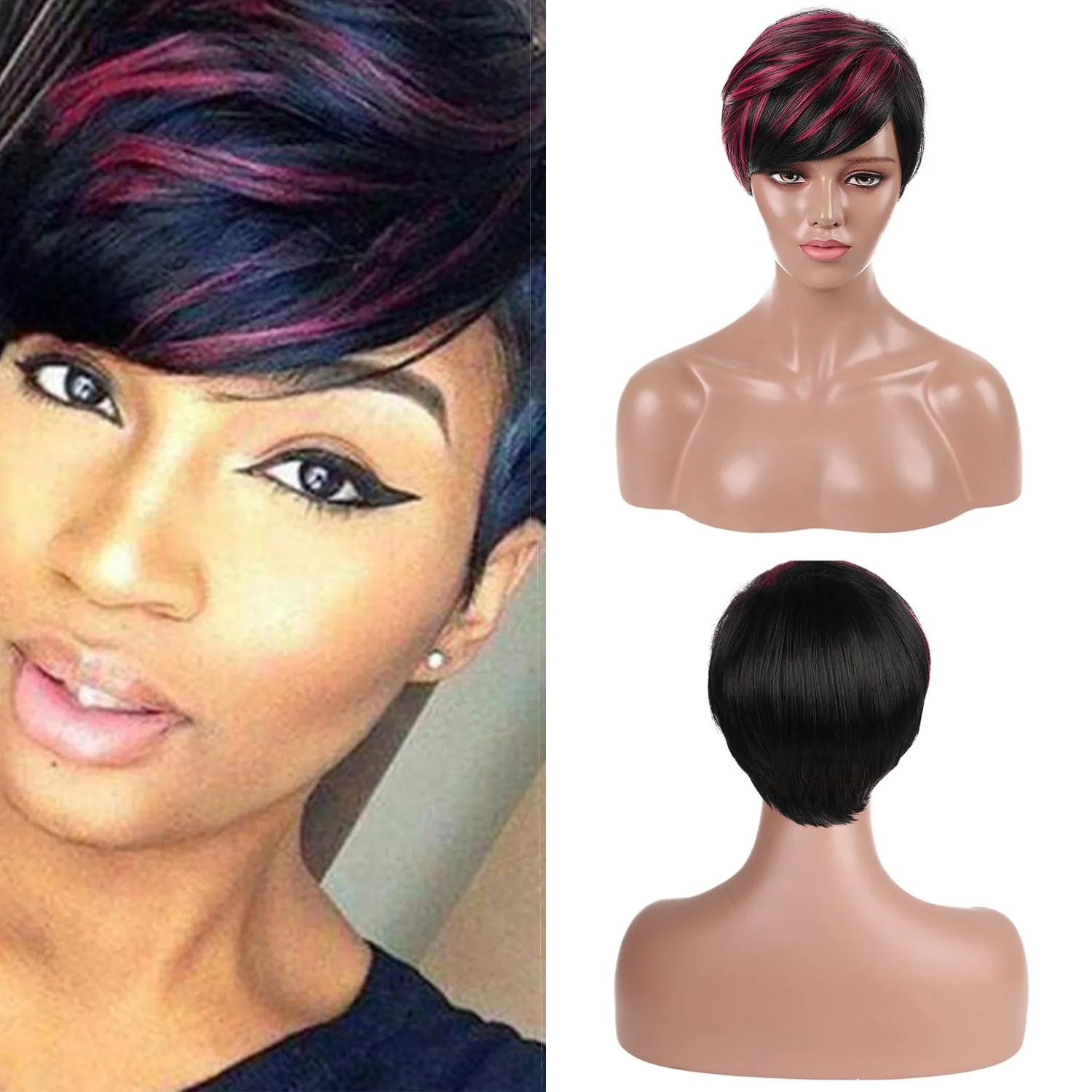 Caitlina | Purple Red Short Pixie Cut Wavy Synthetic Hair Wig with Bangs