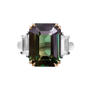 Certified Green Sapphire 3 Stone Ring