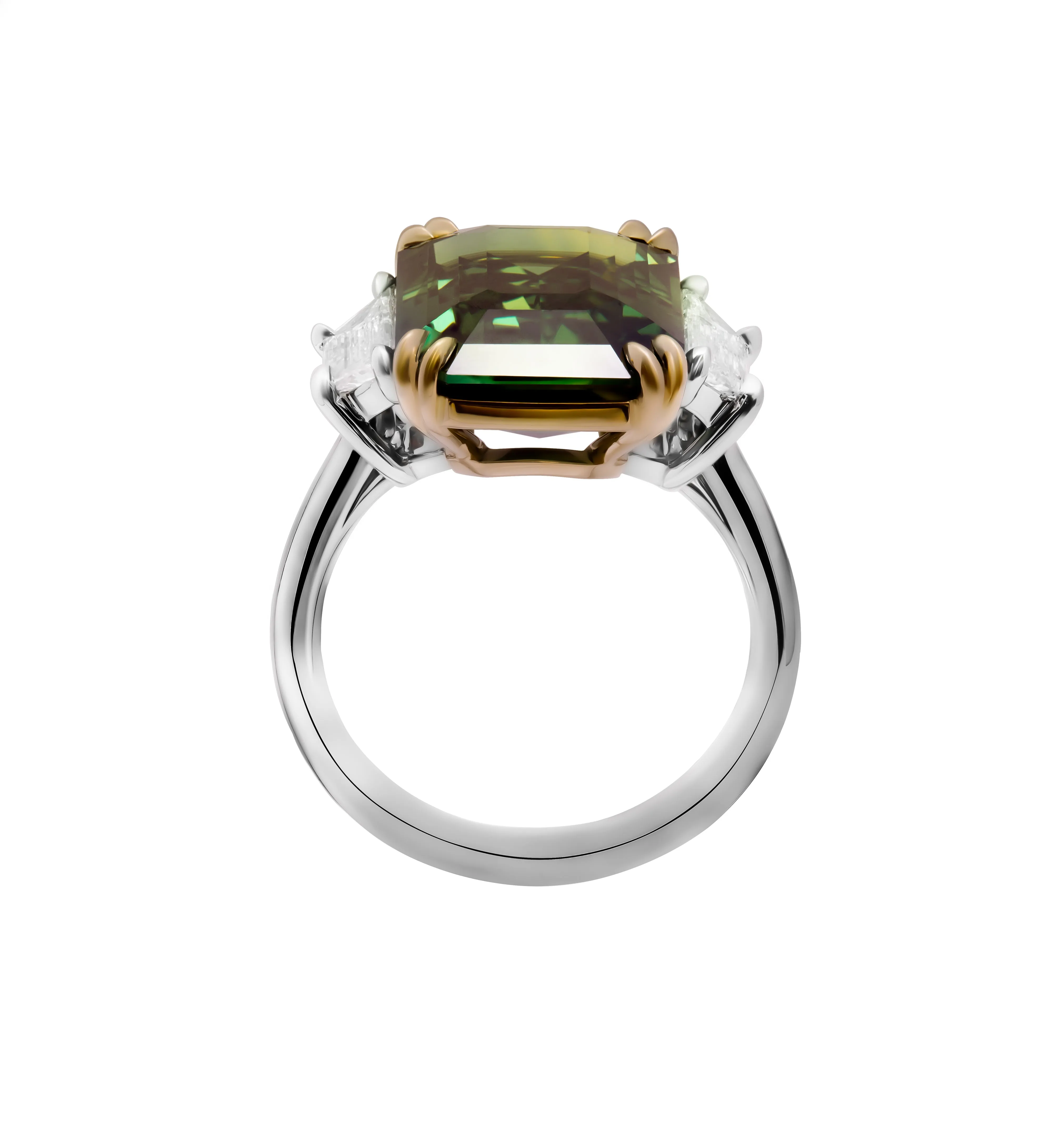 Certified Green Sapphire 3 Stone Ring