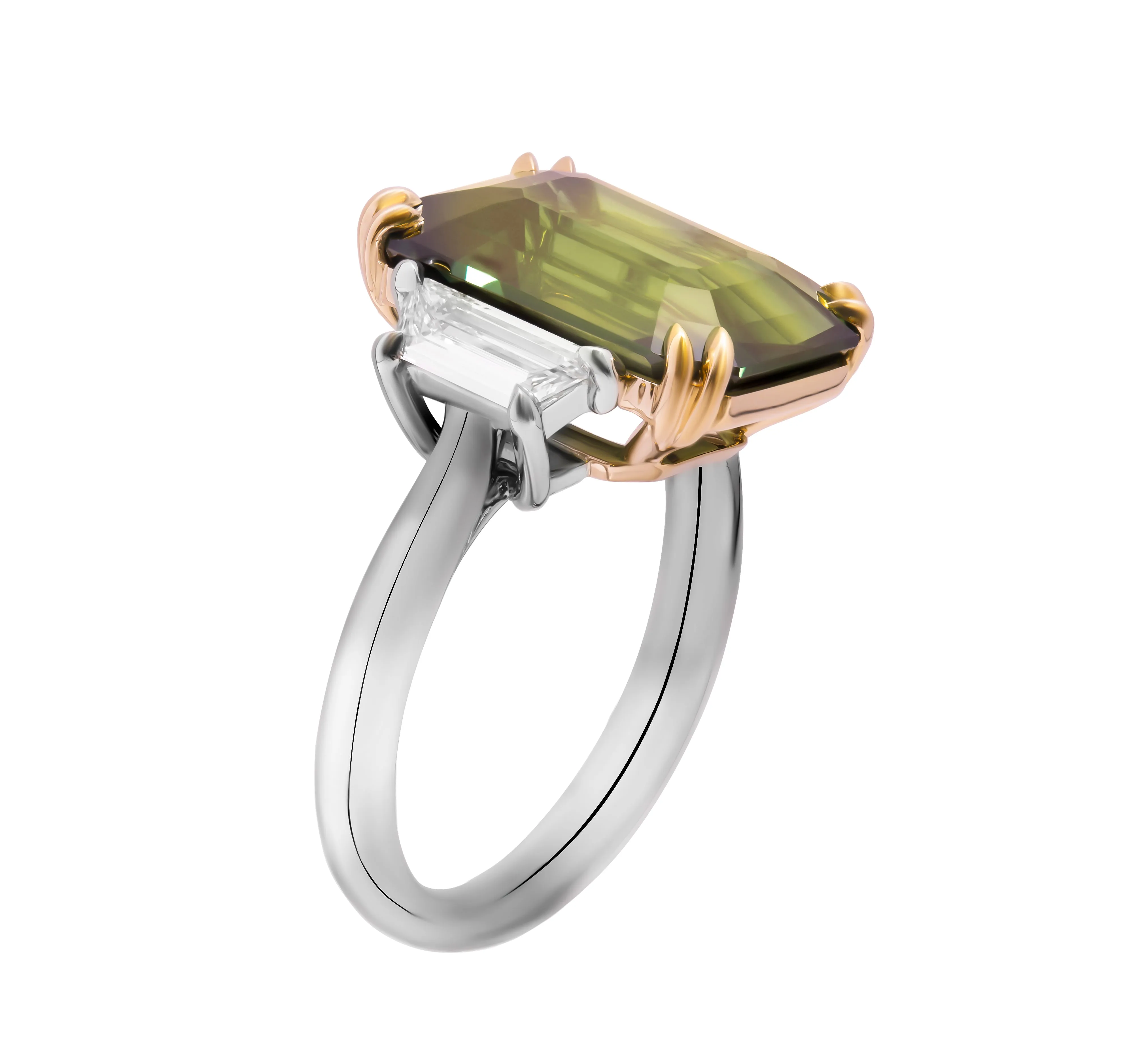 Certified Green Sapphire 3 Stone Ring