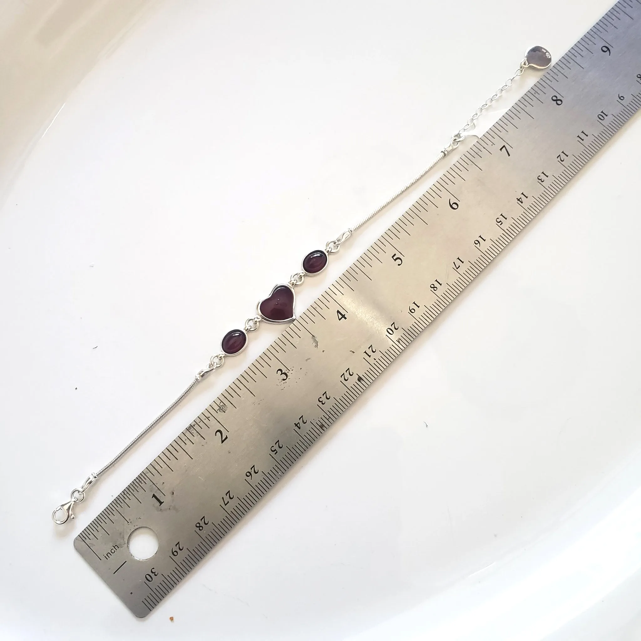 Cherry Amber Heart in Sterling Silver Adjustable Bracelet