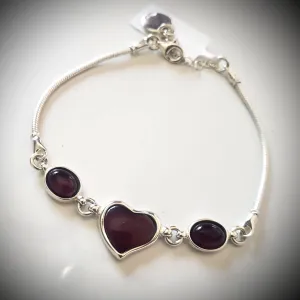 Cherry Amber Heart in Sterling Silver Adjustable Bracelet