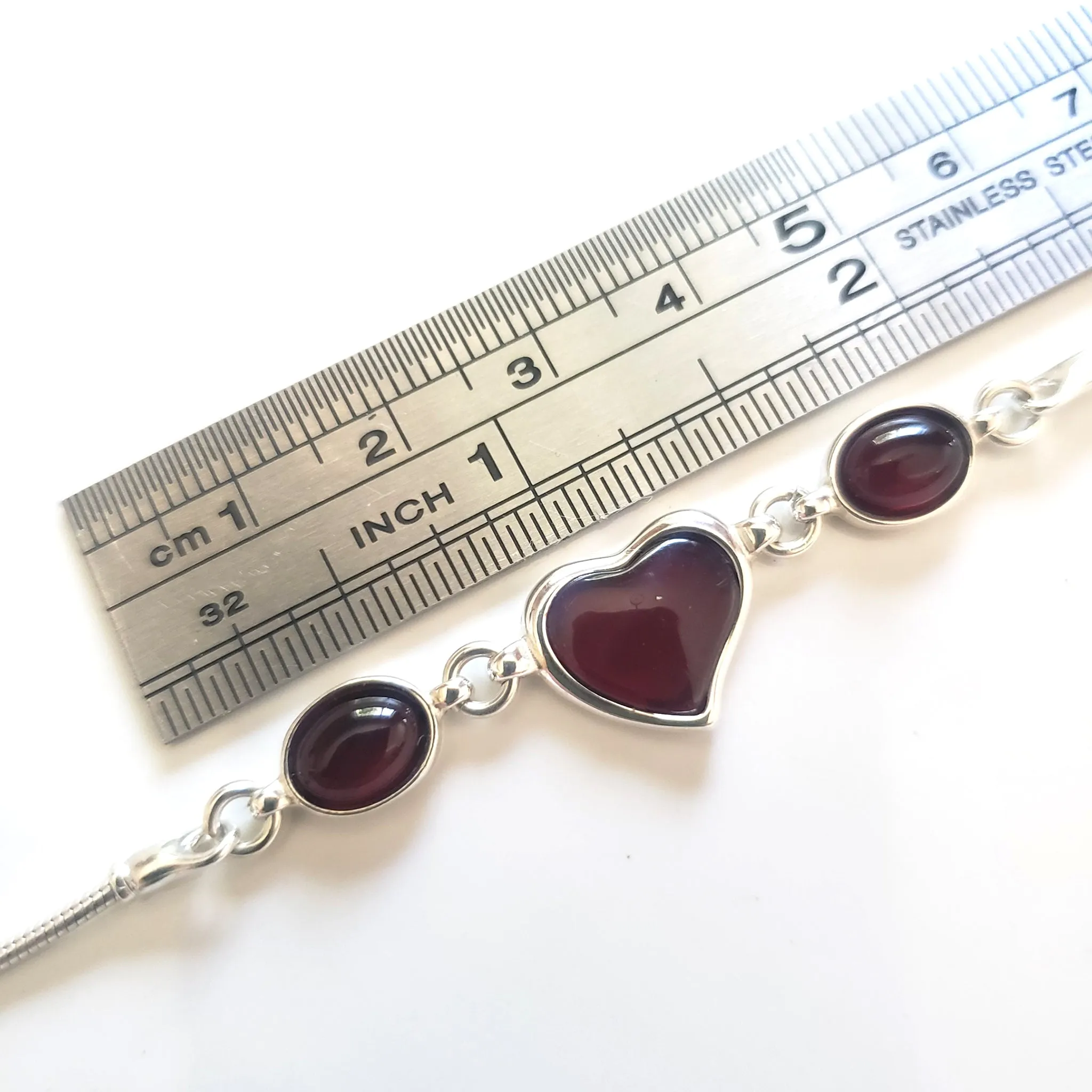 Cherry Amber Heart in Sterling Silver Adjustable Bracelet
