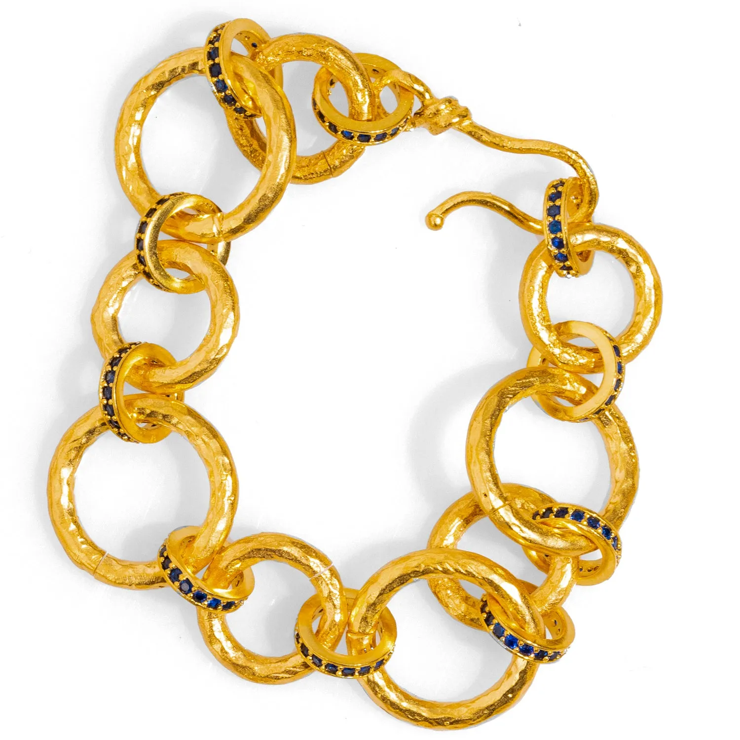 Chunky Link Chain Gold & Sapphire Statement Choker Necklace with Bracelet Set