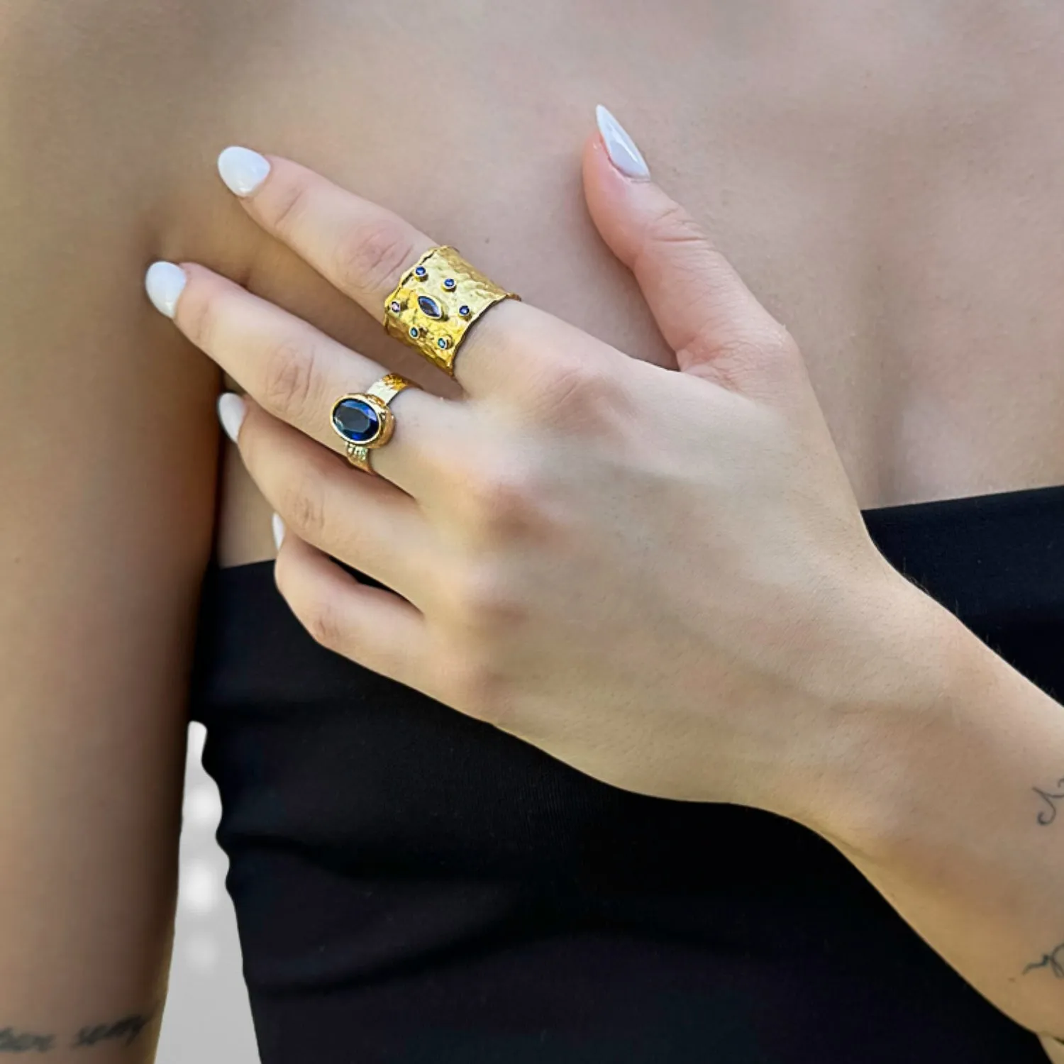 Cleopatra Blue Sapphire Gemstone Gold Adjustable Ring