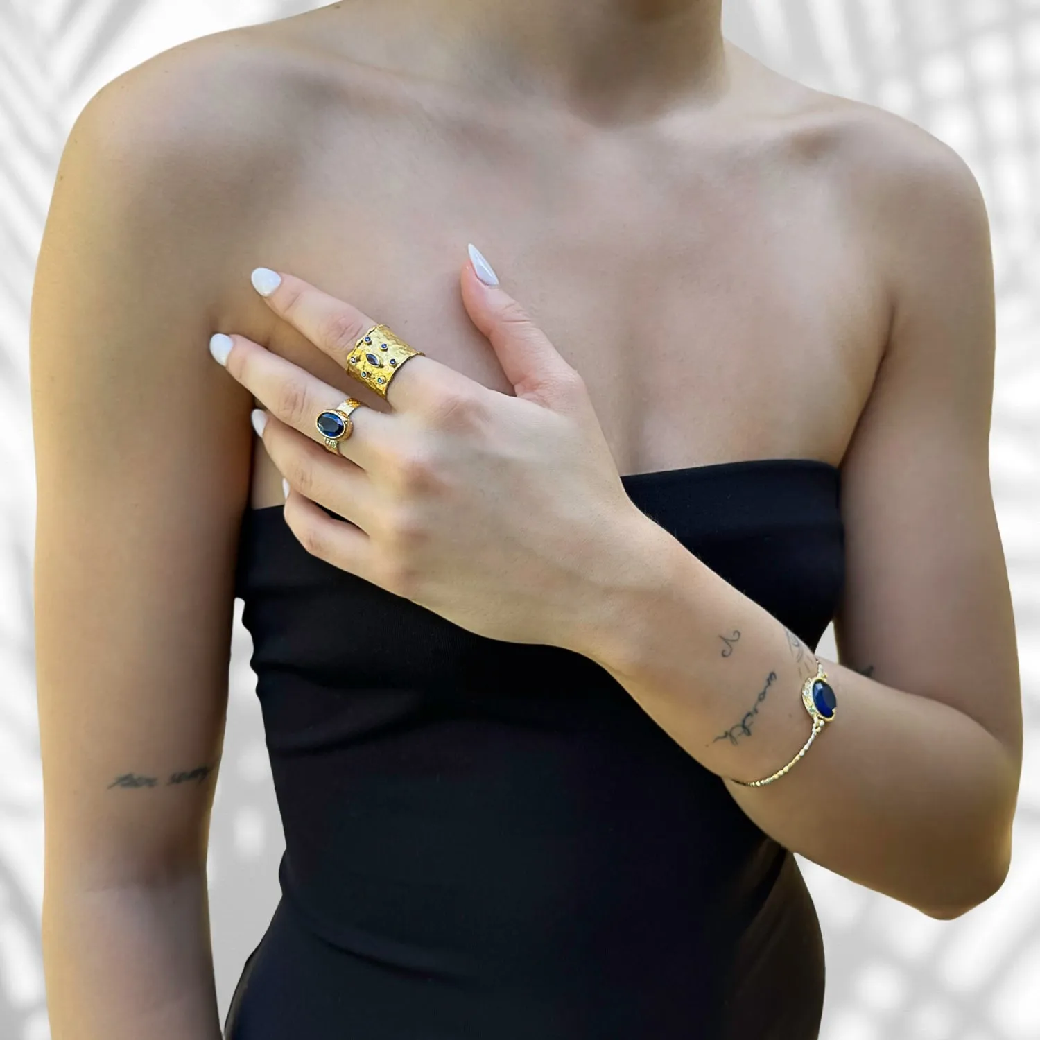 Cleopatra Blue Sapphire Gemstone Gold Adjustable Ring