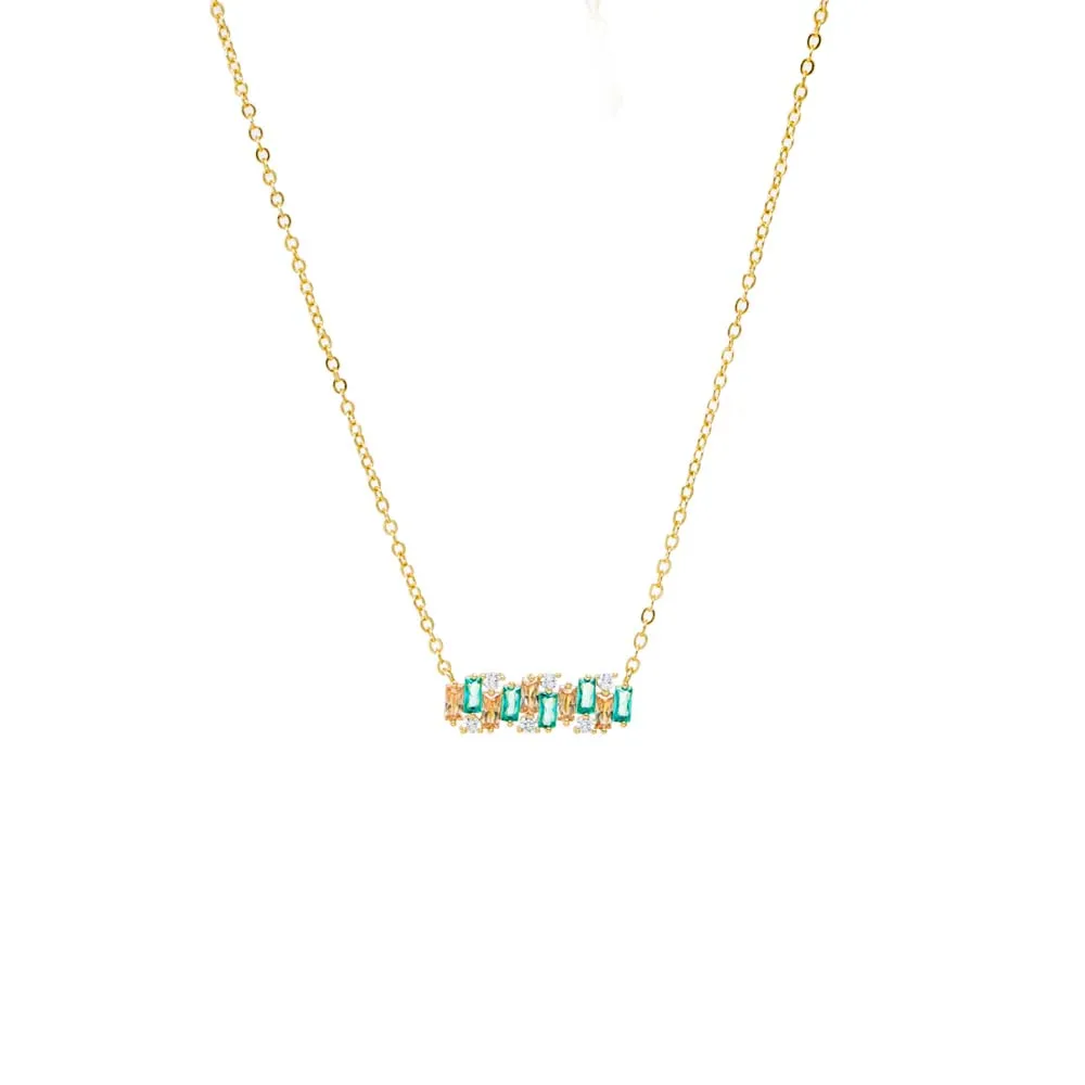 Colored CZ X Baguette Scattered Bar Necklace