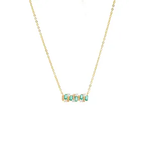 Colored CZ X Baguette Scattered Bar Necklace