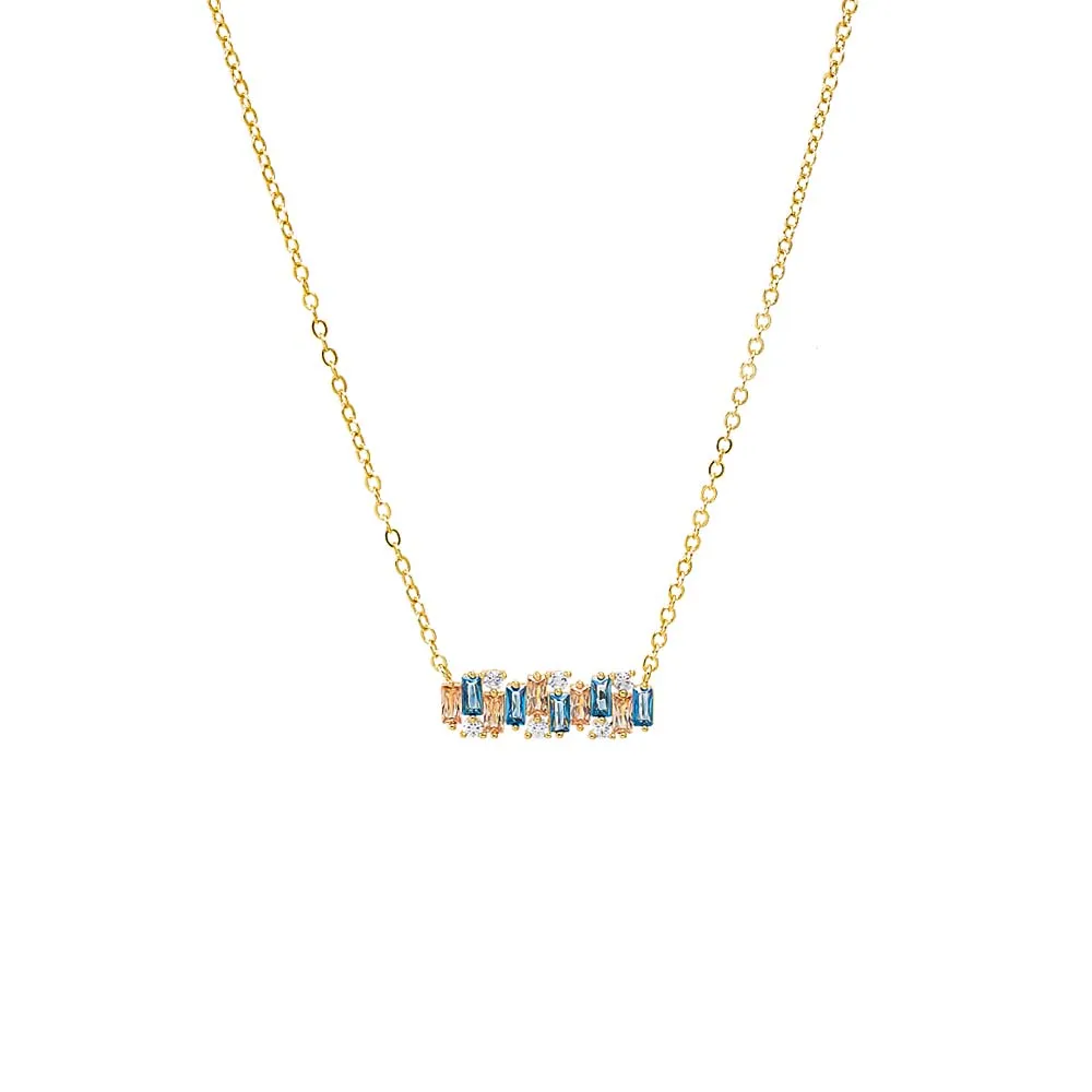 Colored CZ X Baguette Scattered Bar Necklace