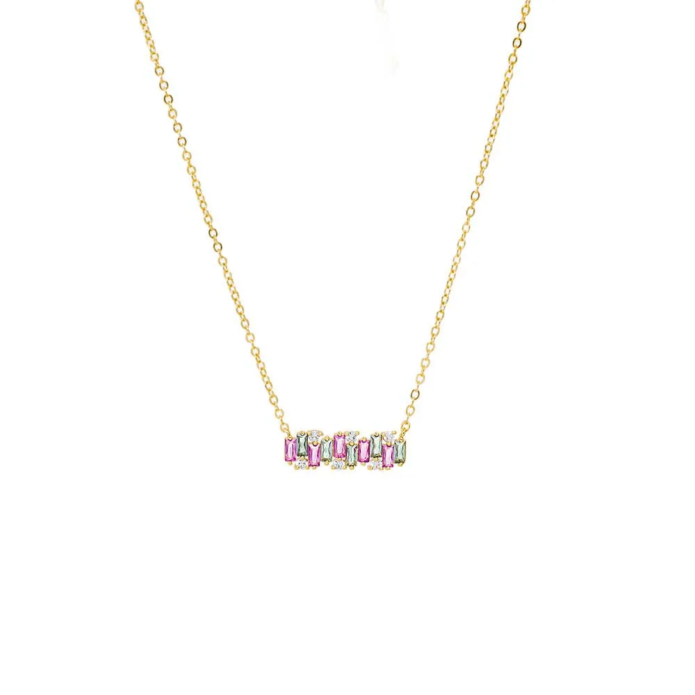 Colored CZ X Baguette Scattered Bar Necklace